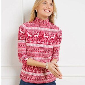 Talbots Fair Isle Reindeer classic turtleneck top - New Size M
